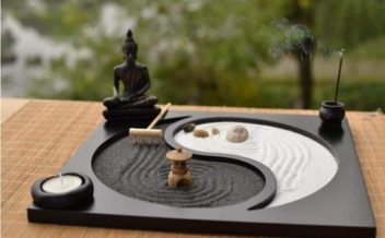 bandeja de jardim estilo zen com queimador de incenso