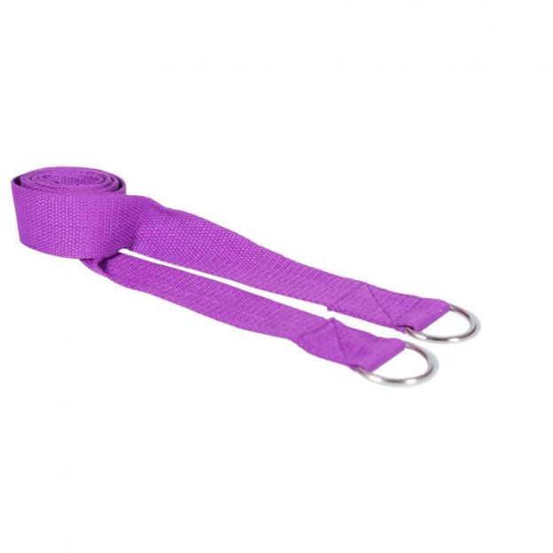 Cinto de yoga roxo para alongamento e para carregar tapete
