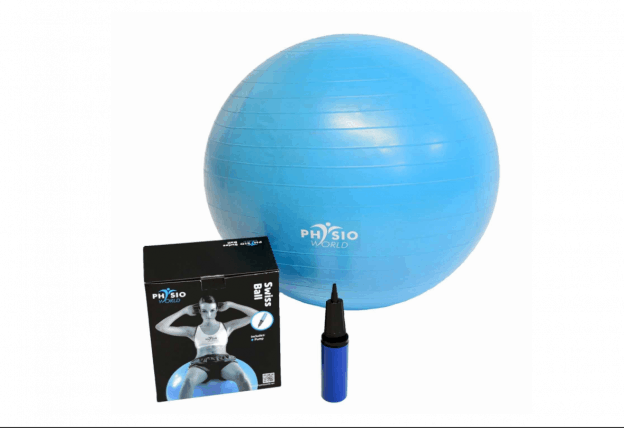 Pelota de yoga bomba de aire azul